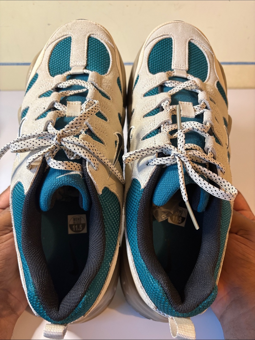 Size- 11.5 Nike Teal and Beige Chunky Lace-Up Sneakers - Picture 8 of 10